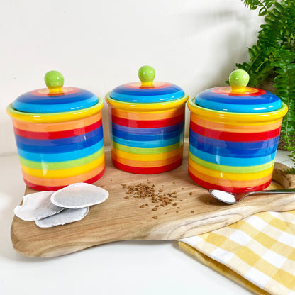 3x Rainbow Ceramic Kitchen Storage Canister Set 15cm