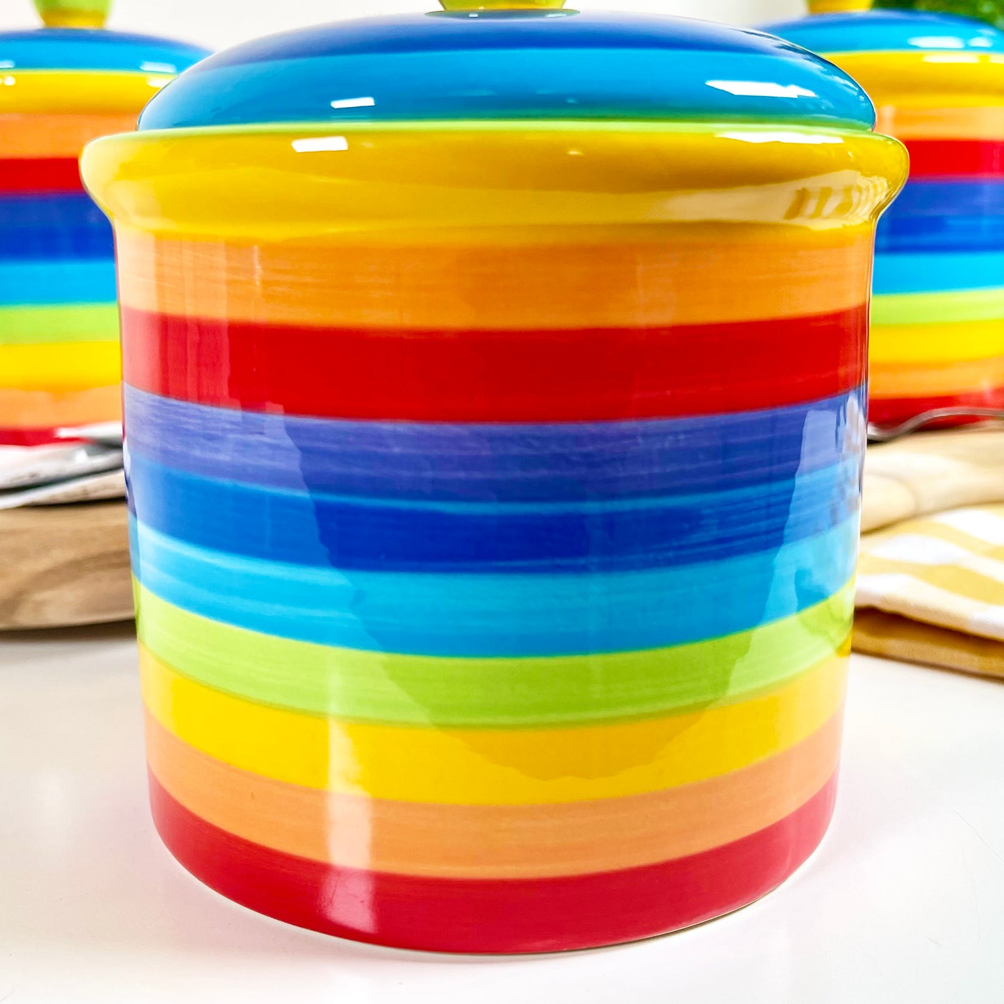 3x Rainbow Ceramic Kitchen Storage Canister Set 15cm