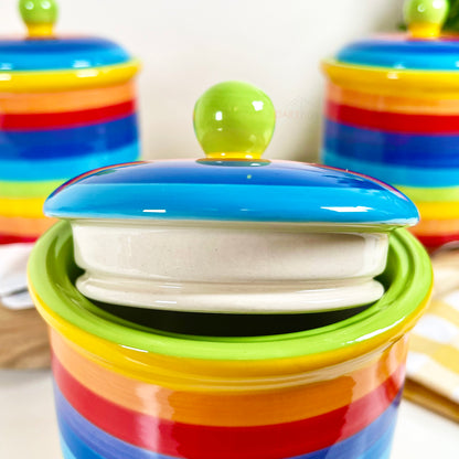 3x Rainbow Ceramic Kitchen Storage Canister Set 15cm