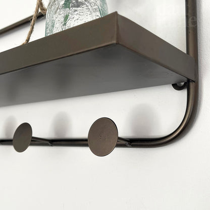 Copper Metal Wall Shelf With Hooks