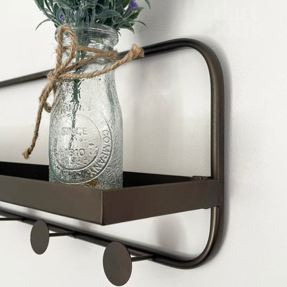 Copper Metal Wall Shelf With Hooks