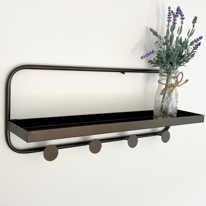 Copper Metal Wall Shelf With Hooks