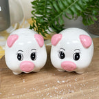 Ceramic White Pig Novelty Salt And Pepper Shakers Set