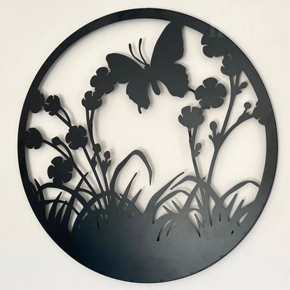 Schwarze florale Schmetterlingsgarten-Wandkunst, 50 cm
