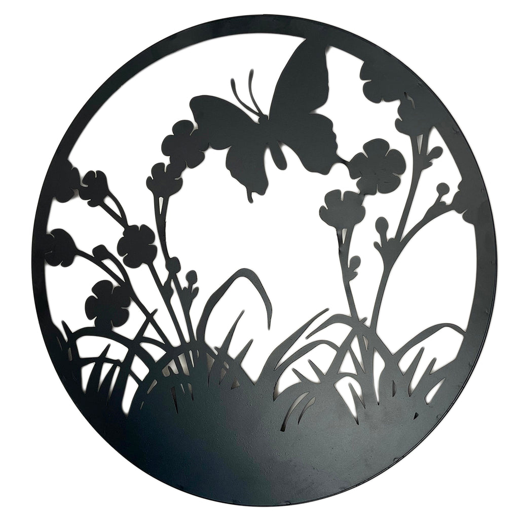 Black Floral Butterfly Garden Wall Art 50cm