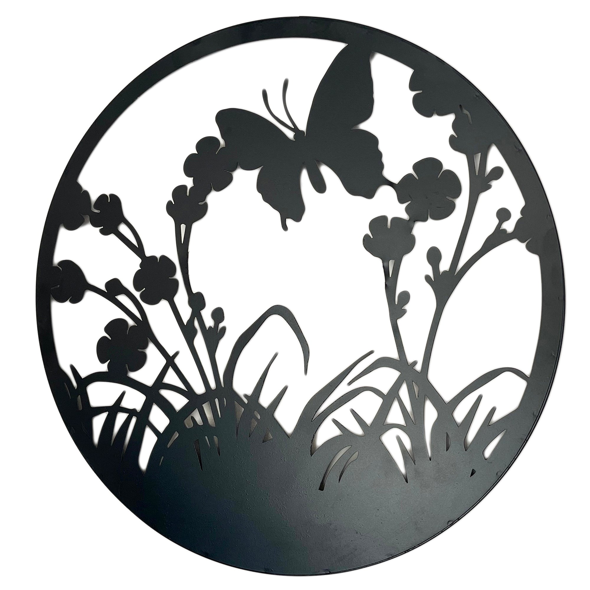 Black Floral Butterfly Garden Wall Art 50cm