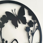 Black Floral Butterfly Garden Wall Art 50cm
