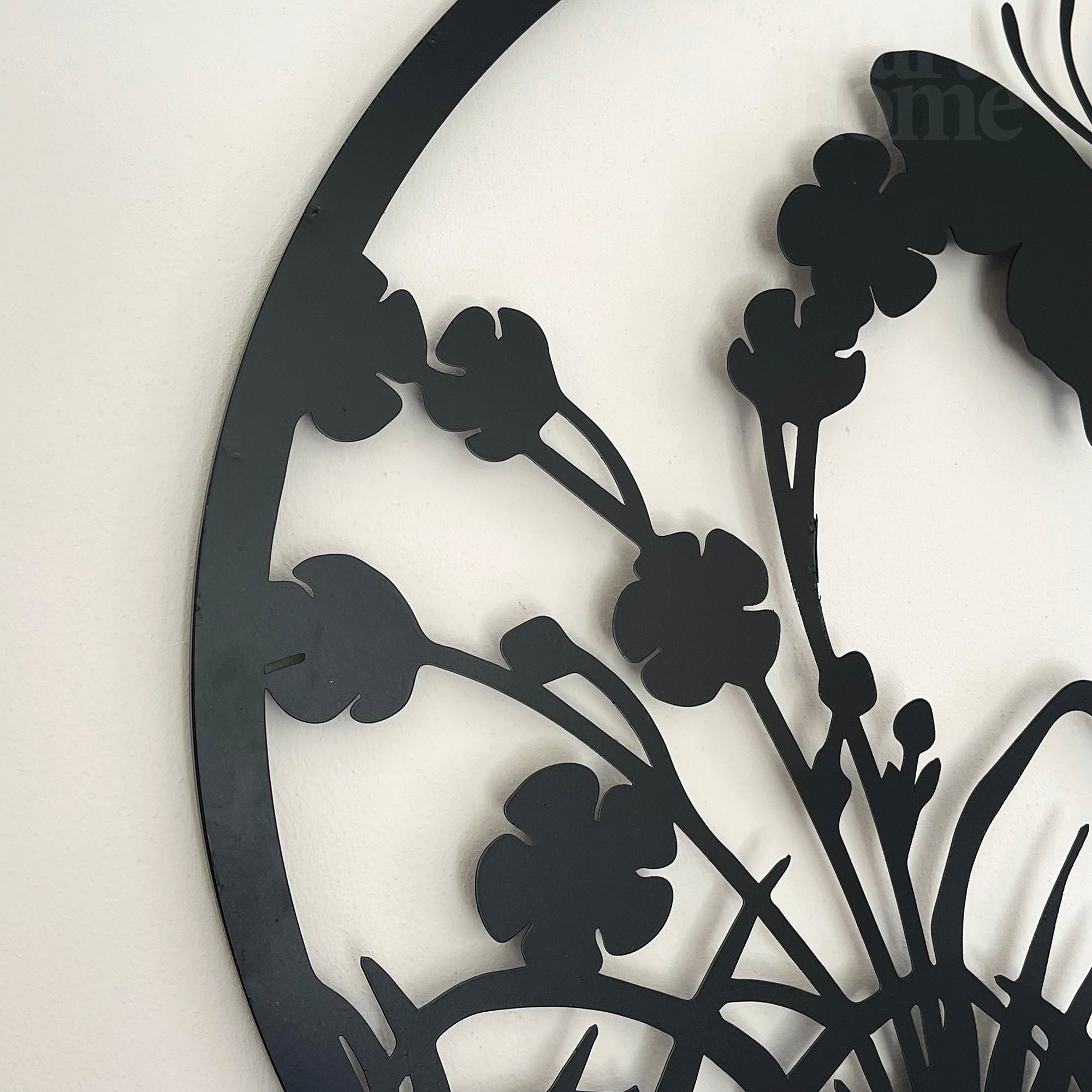 Black Floral Butterfly Garden Wall Art 50cm