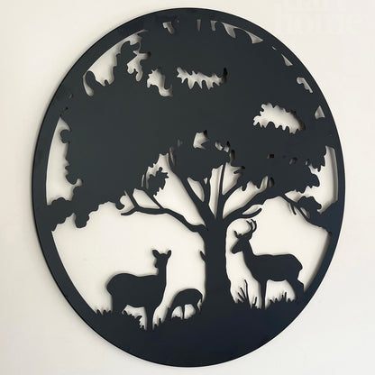 Black Silhouette Tree Deer Wall Art