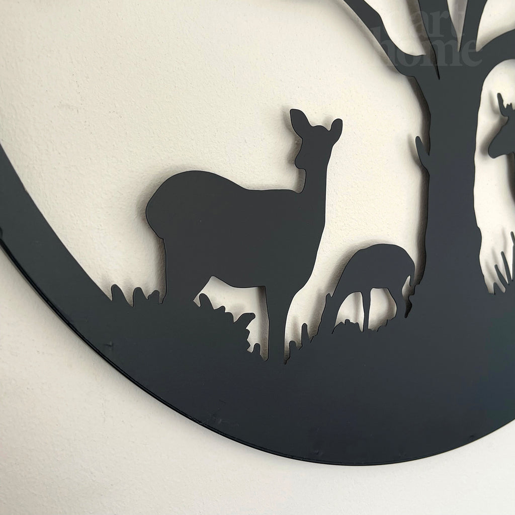 Black Silhouette Tree Deer Wall Art