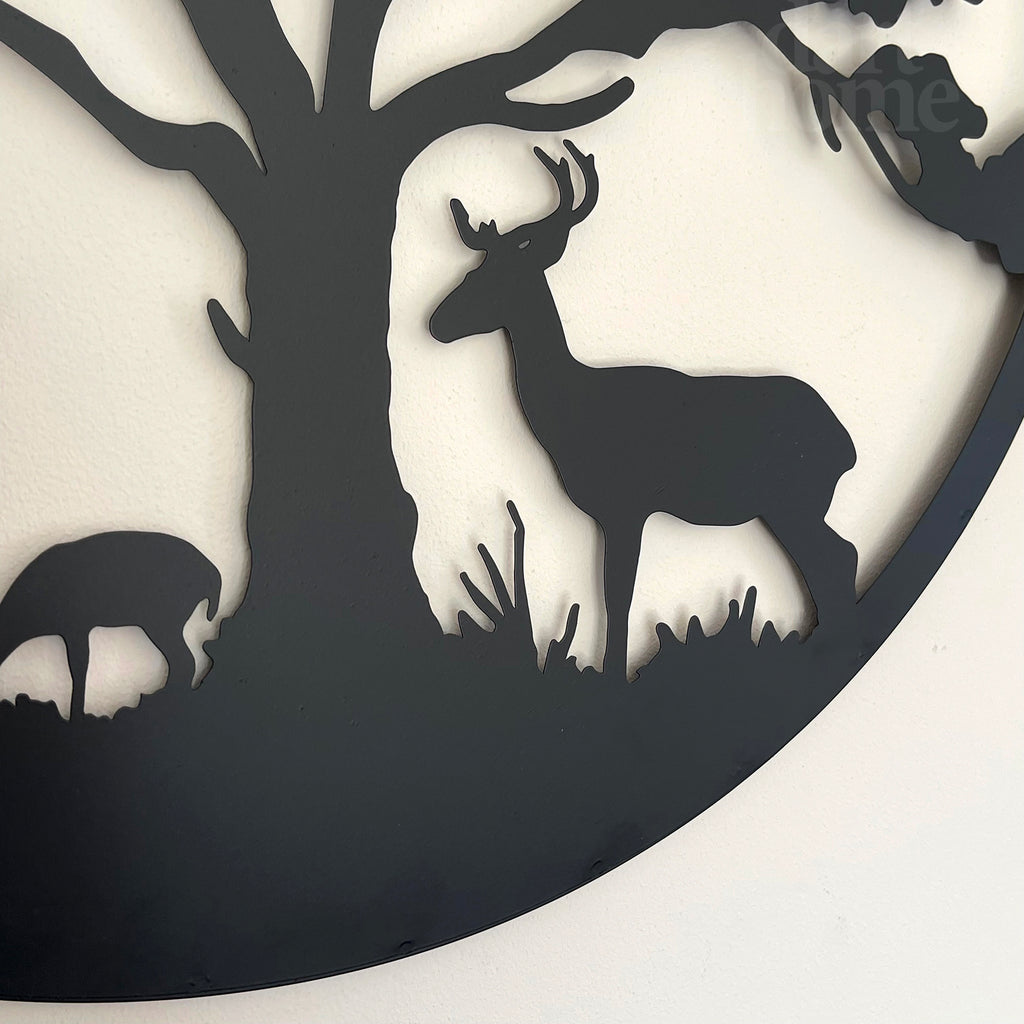 Black Silhouette Tree Deer Wall Art