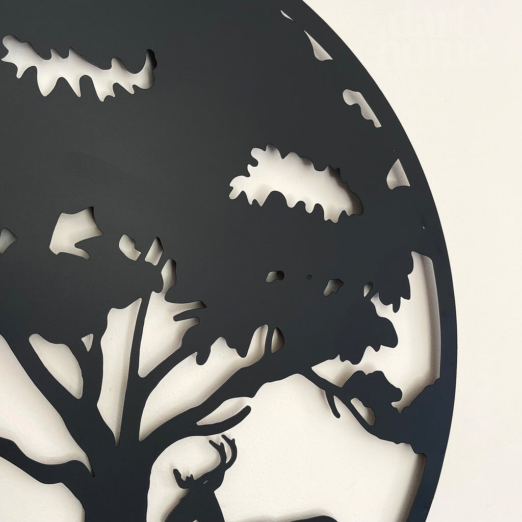 Black Silhouette Tree Deer Wall Art