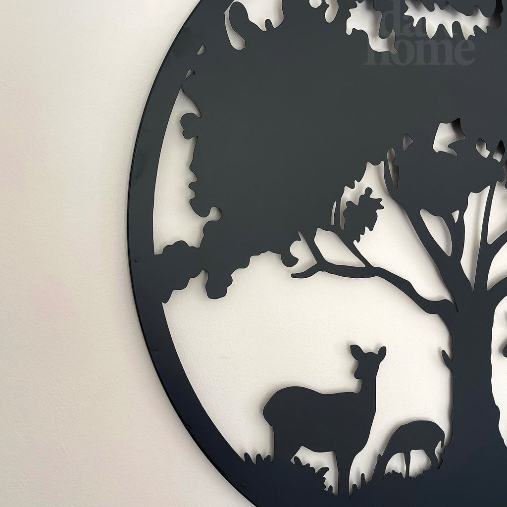Black Silhouette Tree Deer Wall Art