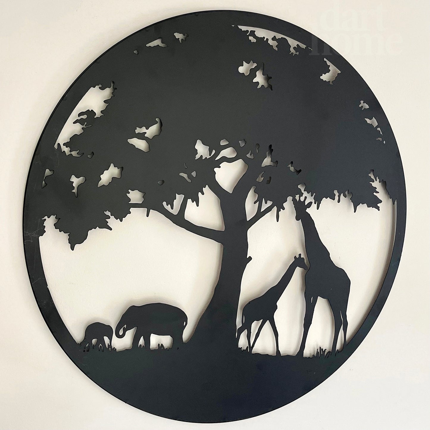 Black Metal Round African Savanna Wall Art 50cm