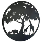 Schwarzes, rundes afrikanisches Savannen-Wandbild aus Metall, 50 cm