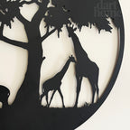 Schwarzes, rundes afrikanisches Savannen-Wandbild aus Metall, 50 cm