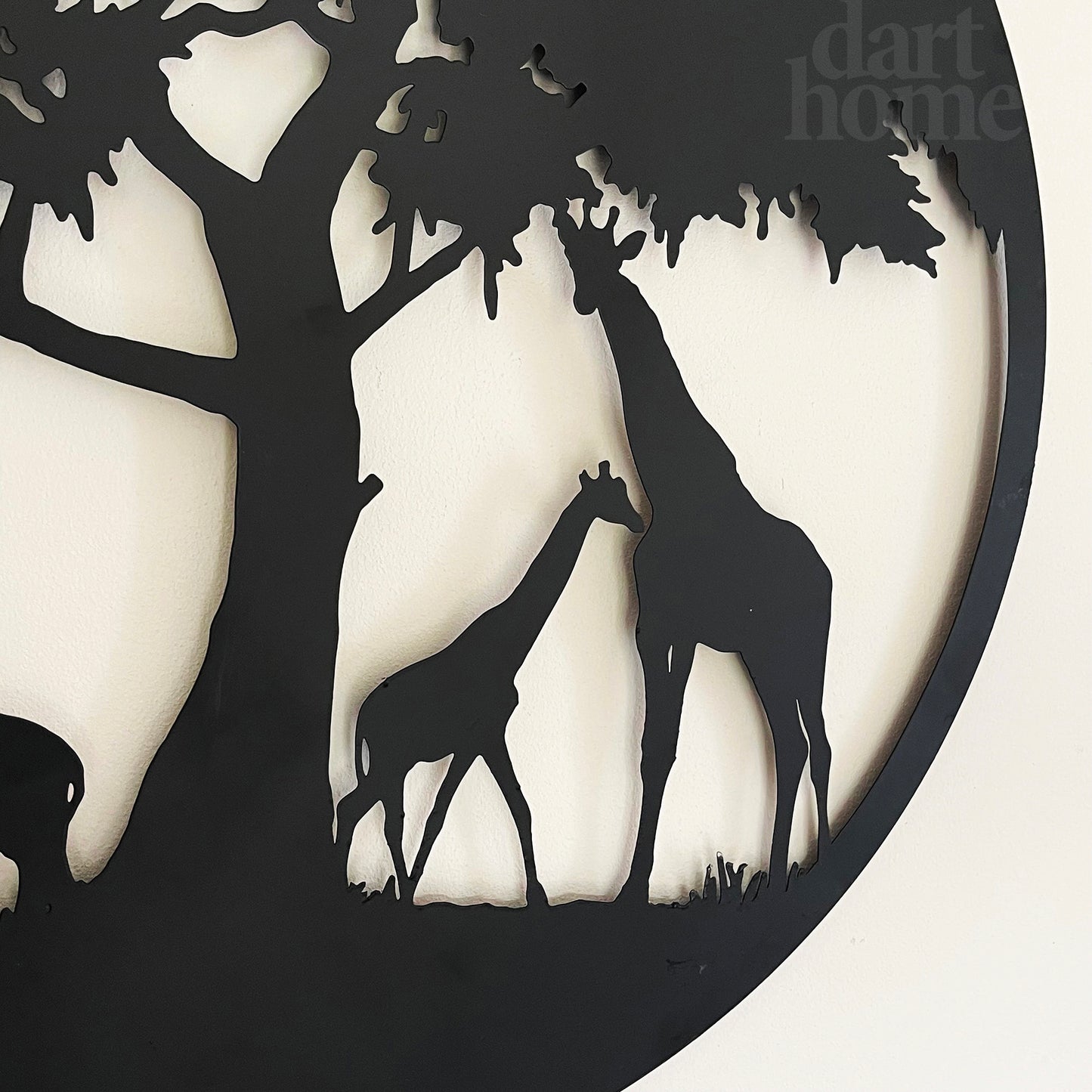 Schwarzes, rundes afrikanisches Savannen-Wandbild aus Metall, 50 cm