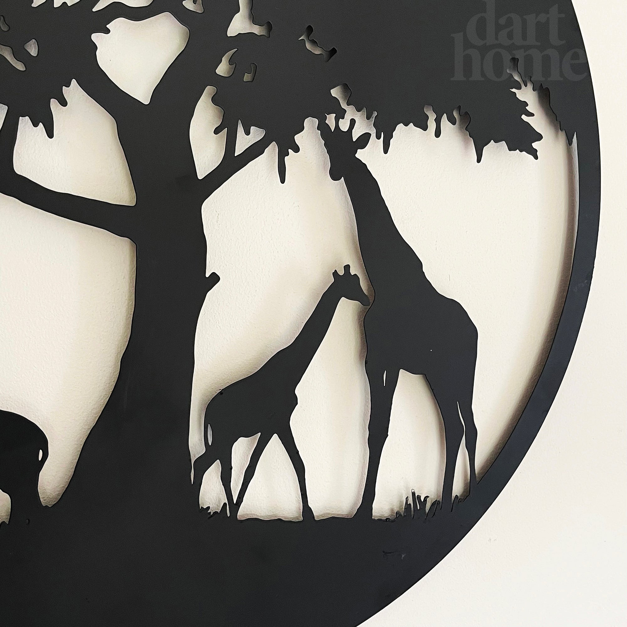 Schwarzes, rundes afrikanisches Savannen-Wandbild aus Metall, 50 cm