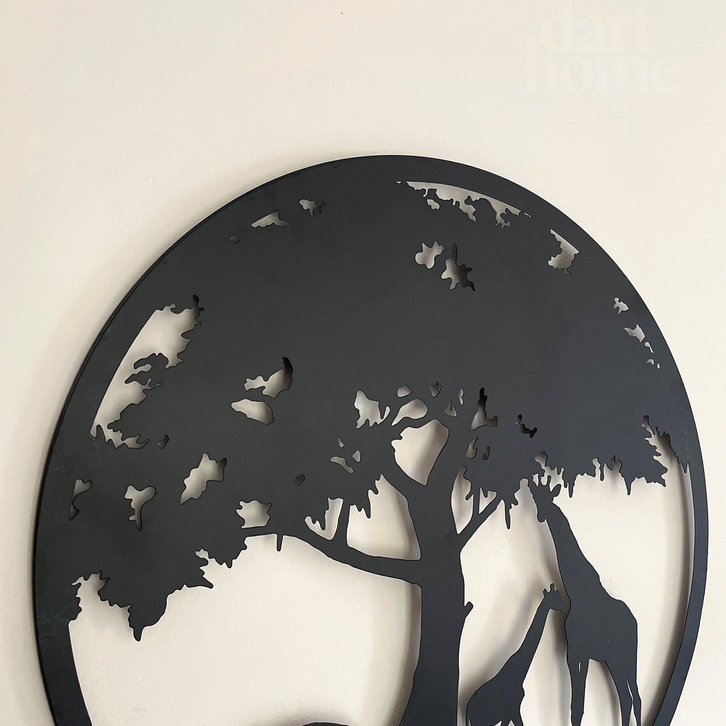 Schwarzes, rundes afrikanisches Savannen-Wandbild aus Metall, 50 cm