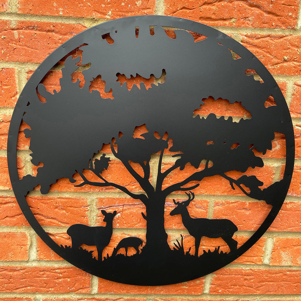 Black Silhouette Tree Deer Wall Art