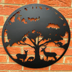 Black Silhouette Tree Deer Wall Art