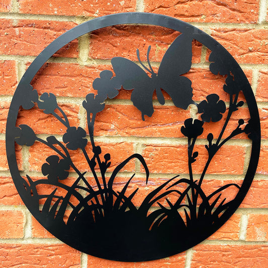 Black Floral Butterfly Garden Wall Art 50cm