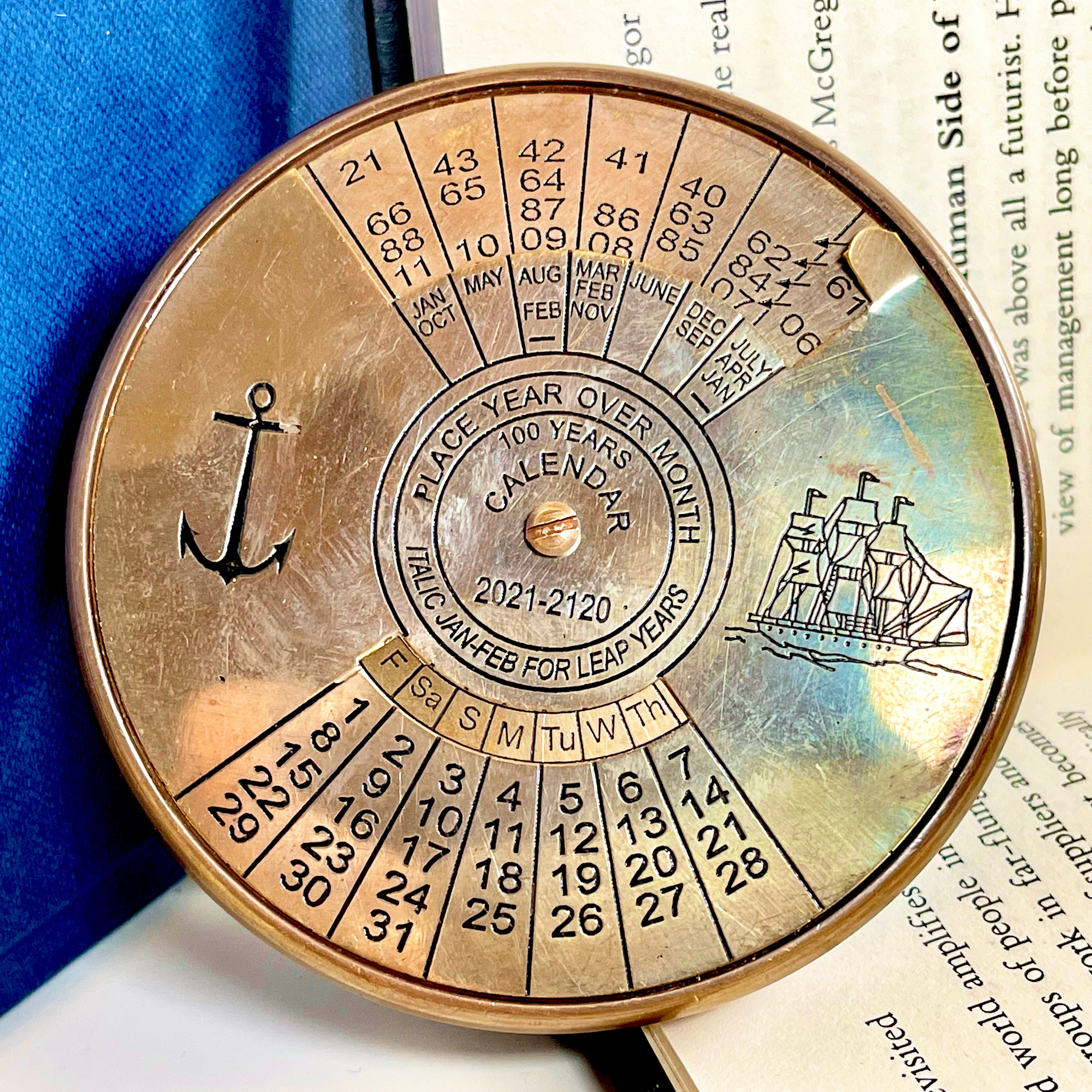 Vintage Nautical Brass 100 Year Calendar 2021-2120