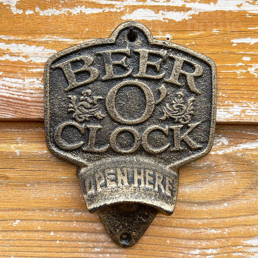 Cast Iron Beer O'Clock Wall Bottle Opener