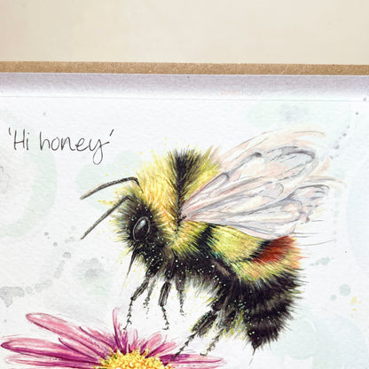 Handgefertigte „Hi Honey“ Bienen-Geburtstagskarte