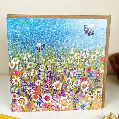 Handmade Bees In Meadow Greeting Card