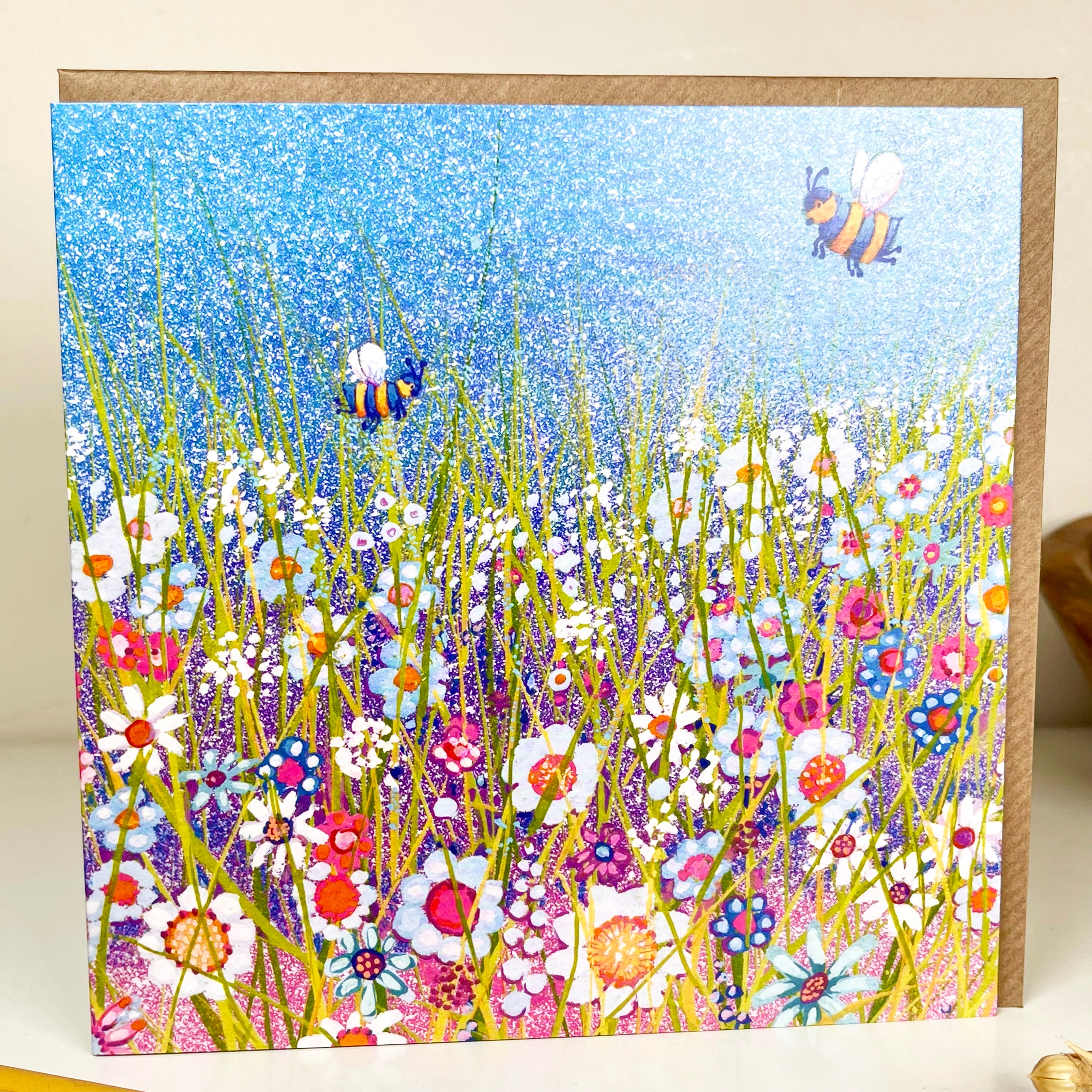 Handmade Bees In Meadow Greeting Card