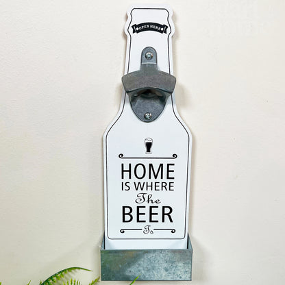 White Bottle Opener & Cap Collector - Home Is Where The Beer Is