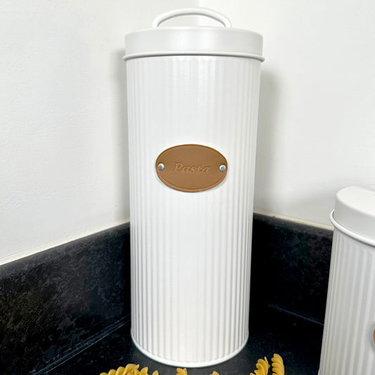 White Ribbed Pasta Jar With Lid