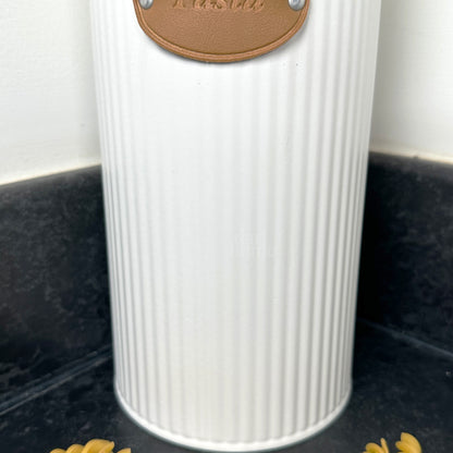 White Ribbed Pasta Jar With Lid