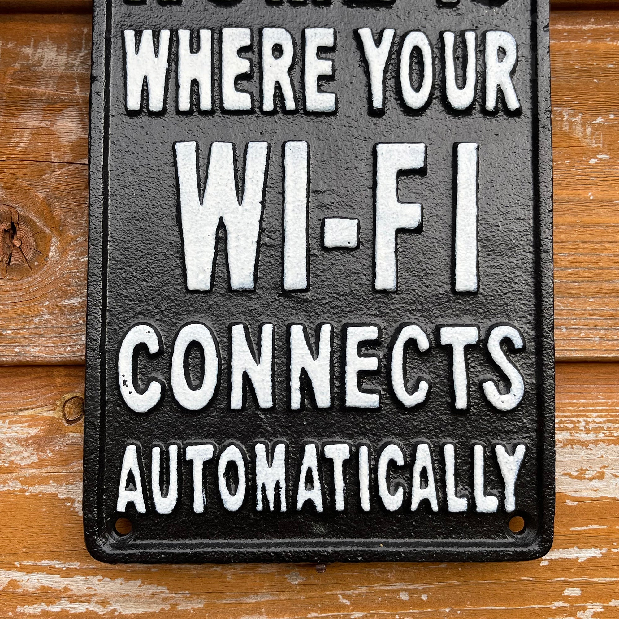 Wifi verbindet sich automatisch. Wandschild aus Gusseisen, 21 cm