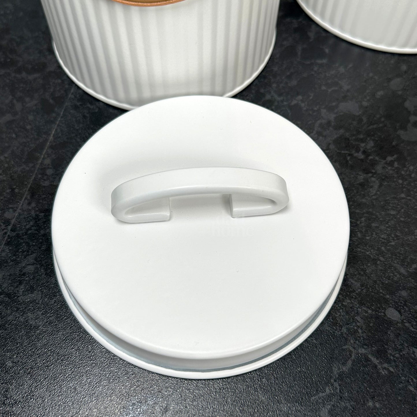 White Ribbed Tea Coffee Sugar Canisters