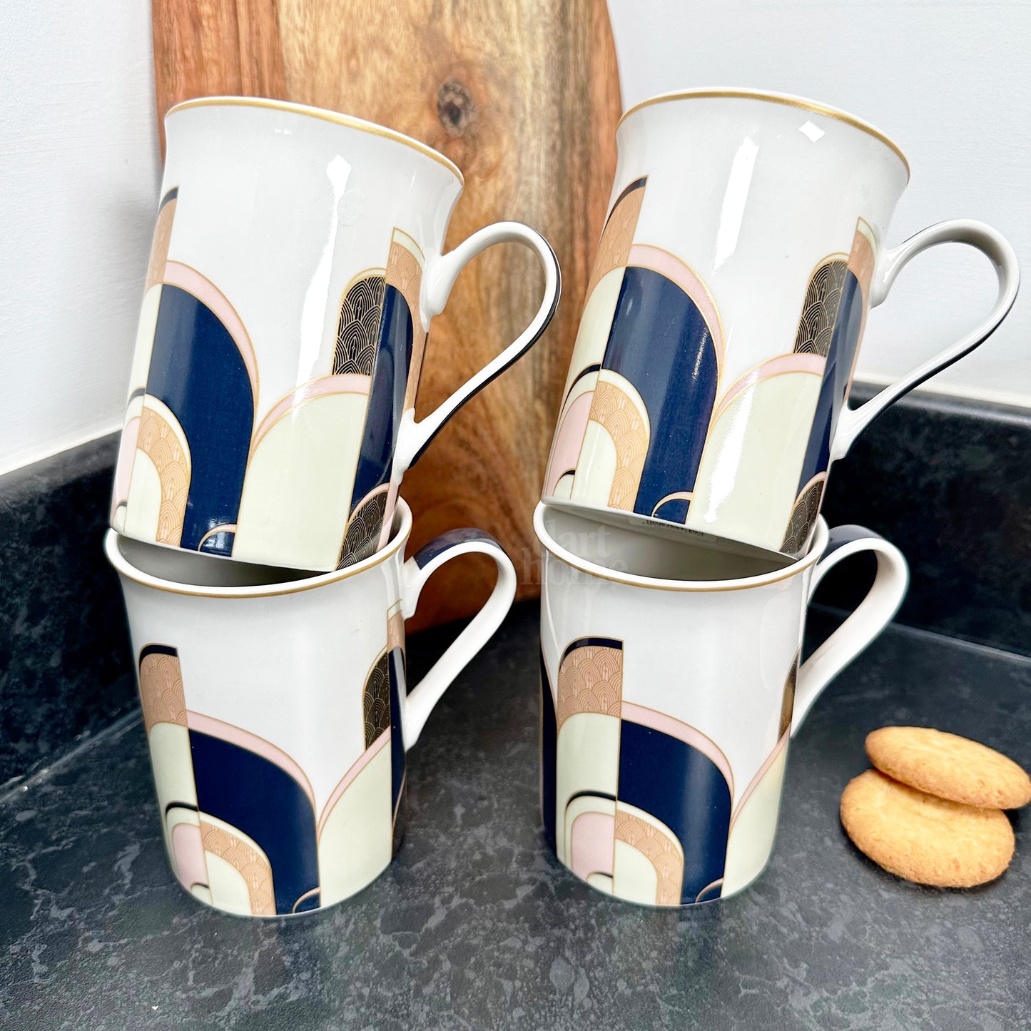 Set Of 4 Art Deco Fine China Mugs