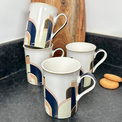 Set Of 4 Art Deco Fine China Mugs