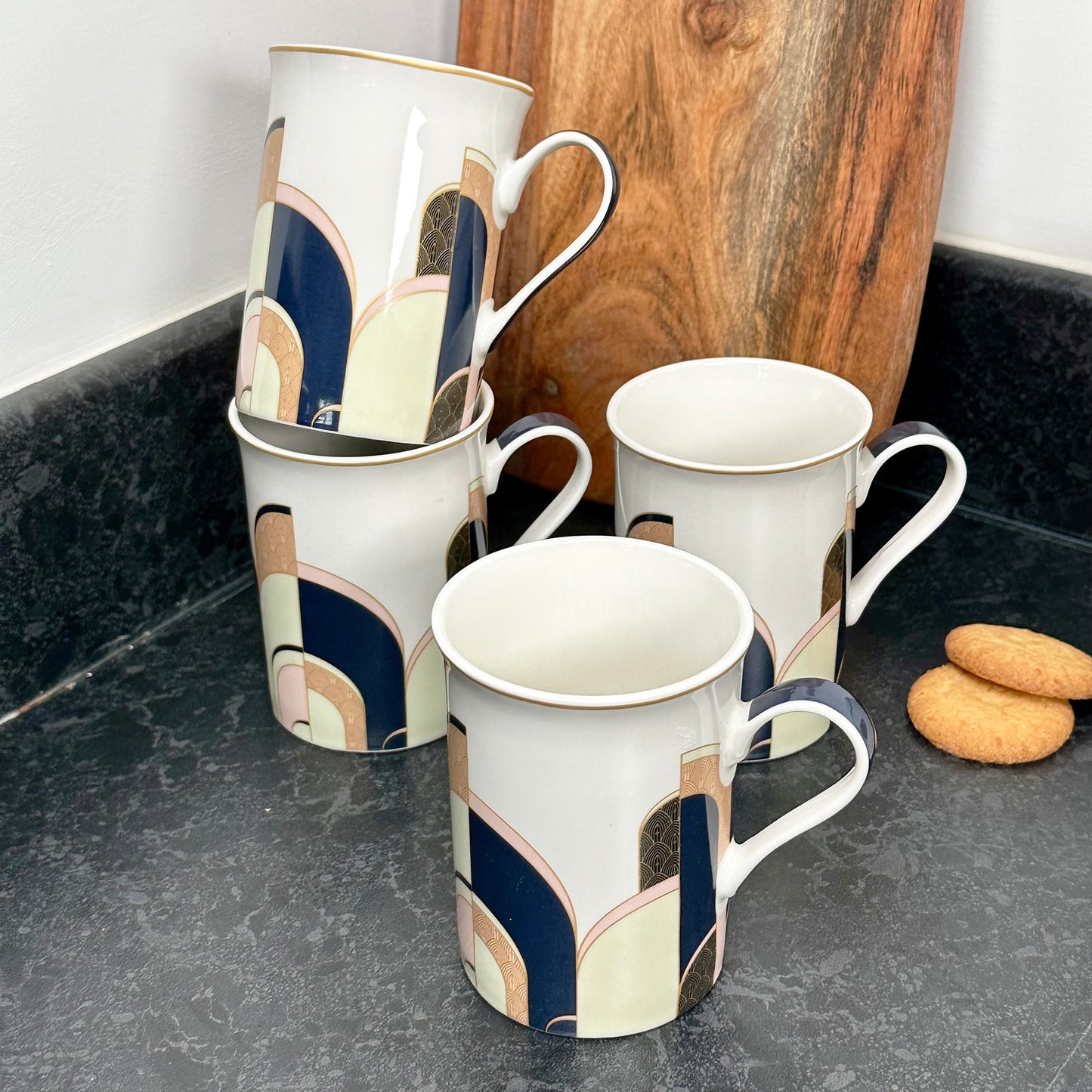 Set Of 4 Art Deco Fine China Mugs