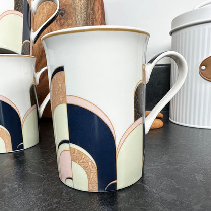 Set Of 4 Art Deco Fine China Mugs