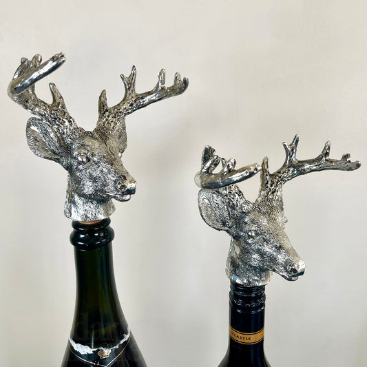 Set Of 2 Silver Stag Bottle Tops