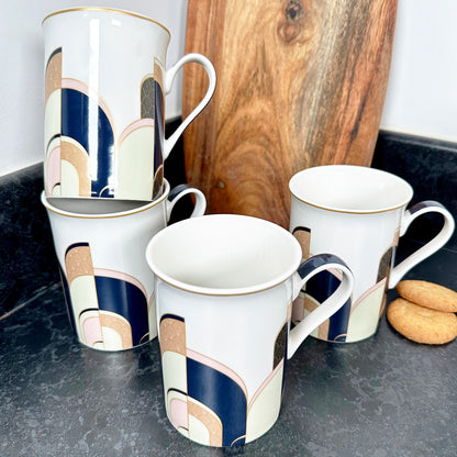 Set Of 4 Art Deco Fine China Mugs