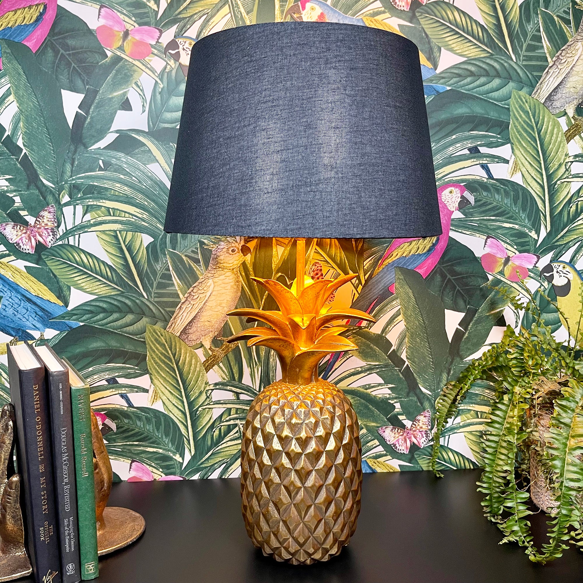 Gold Pineapple Lamp With Black Shade