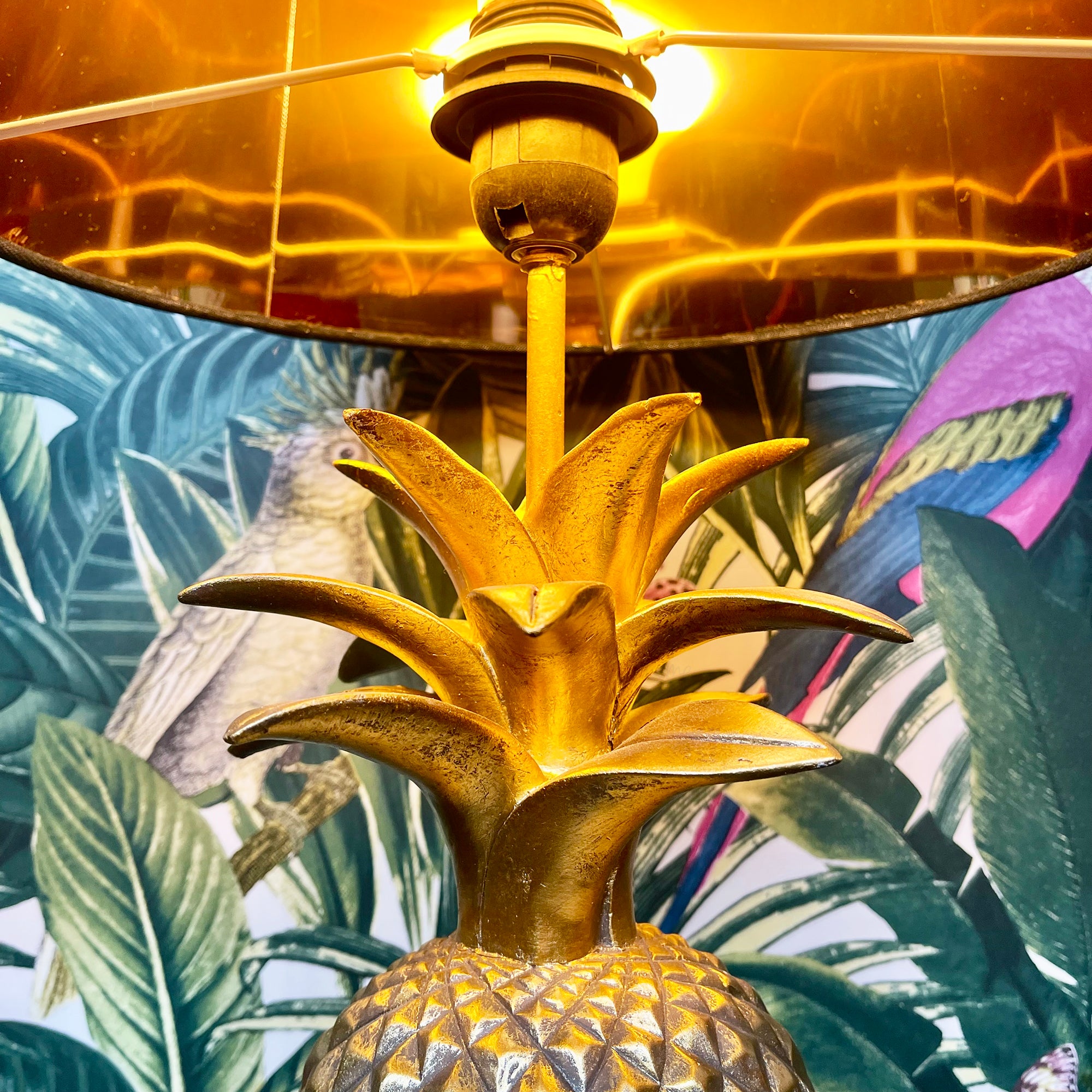 Gold Pineapple Lamp With Black Shade