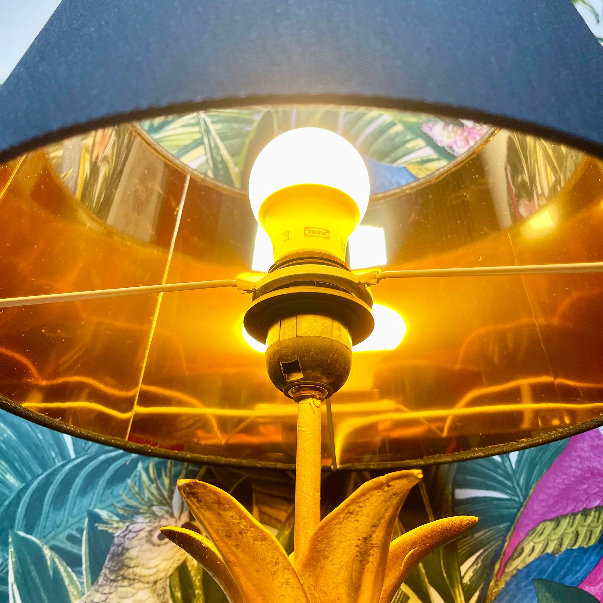 Gold Pineapple Lamp With Black Shade