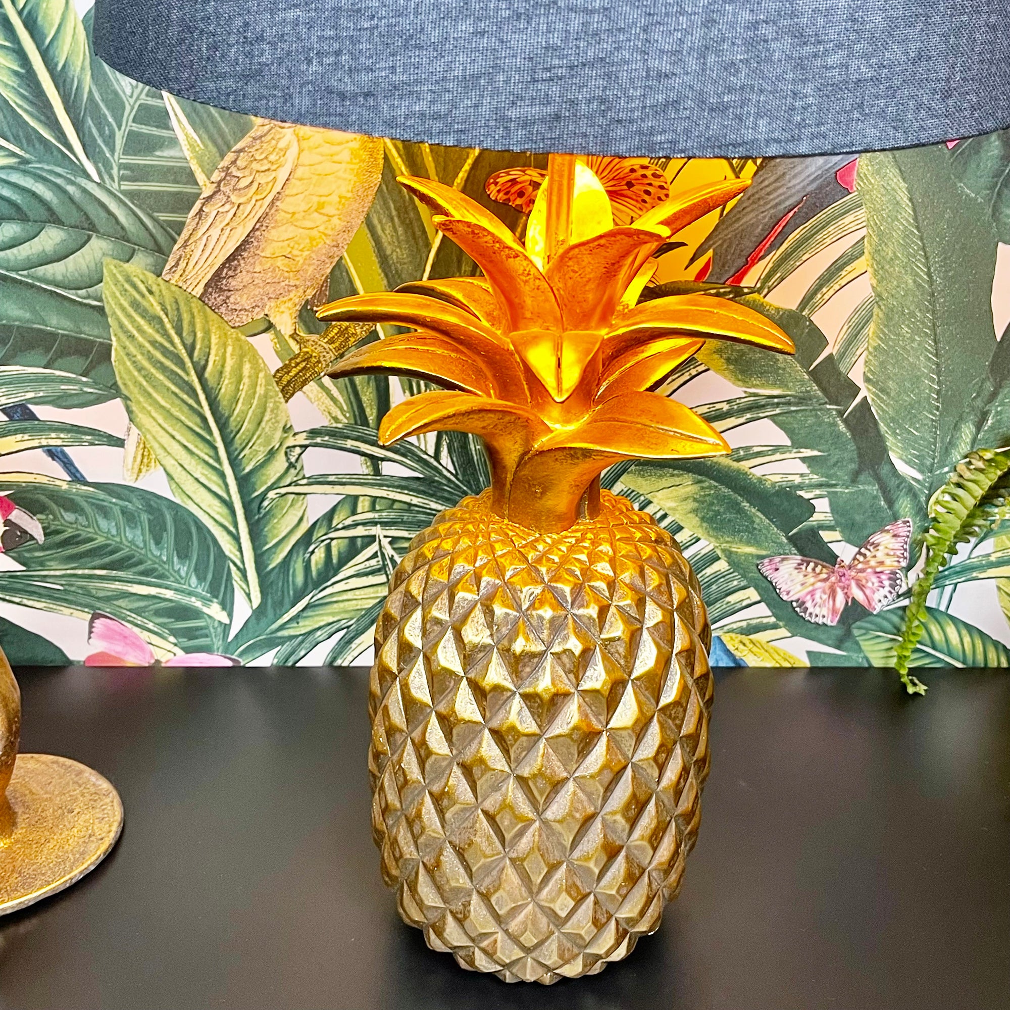 Gold Pineapple Lamp With Black Shade