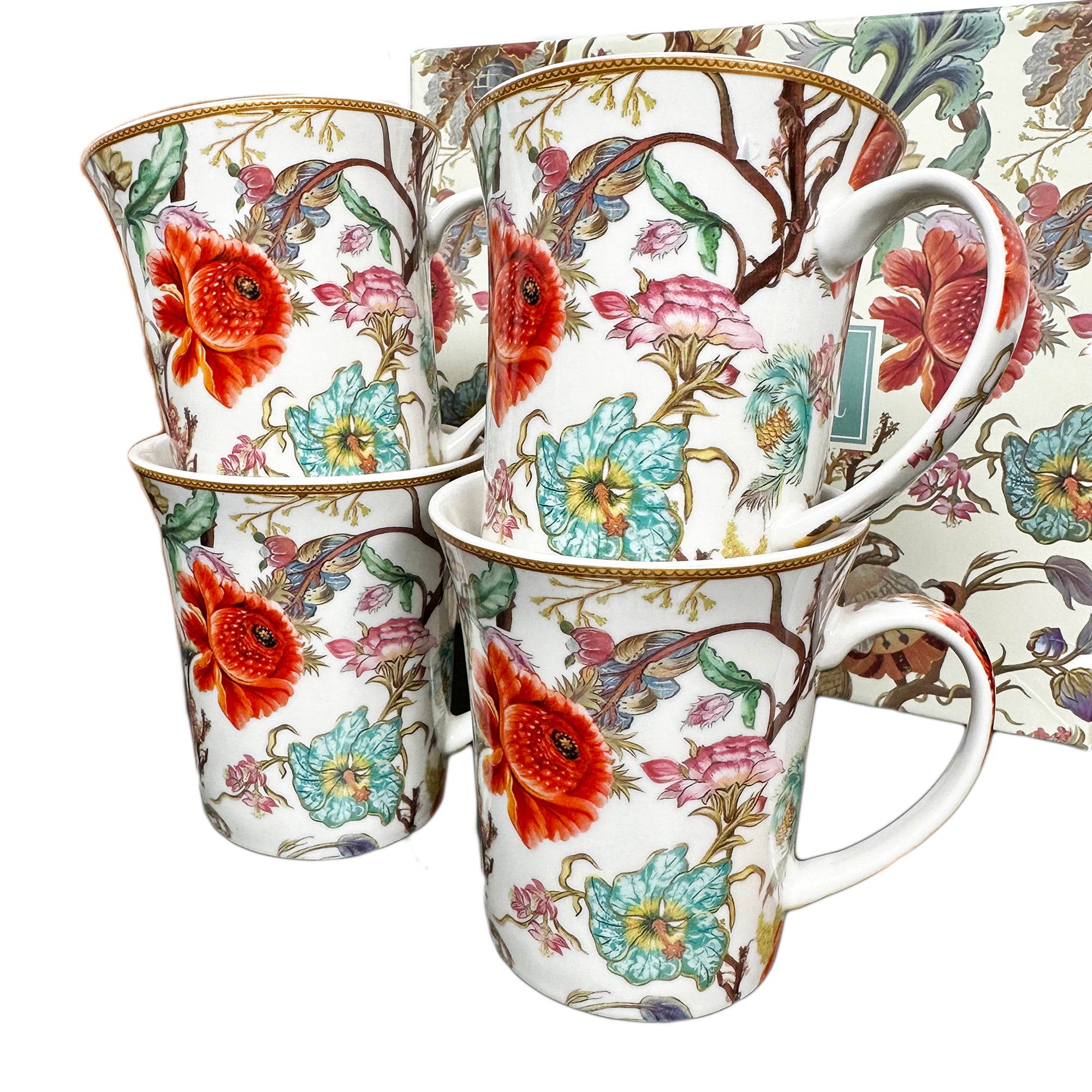 Set Of 4 William Morris Anthina Mugs Gift Boxed