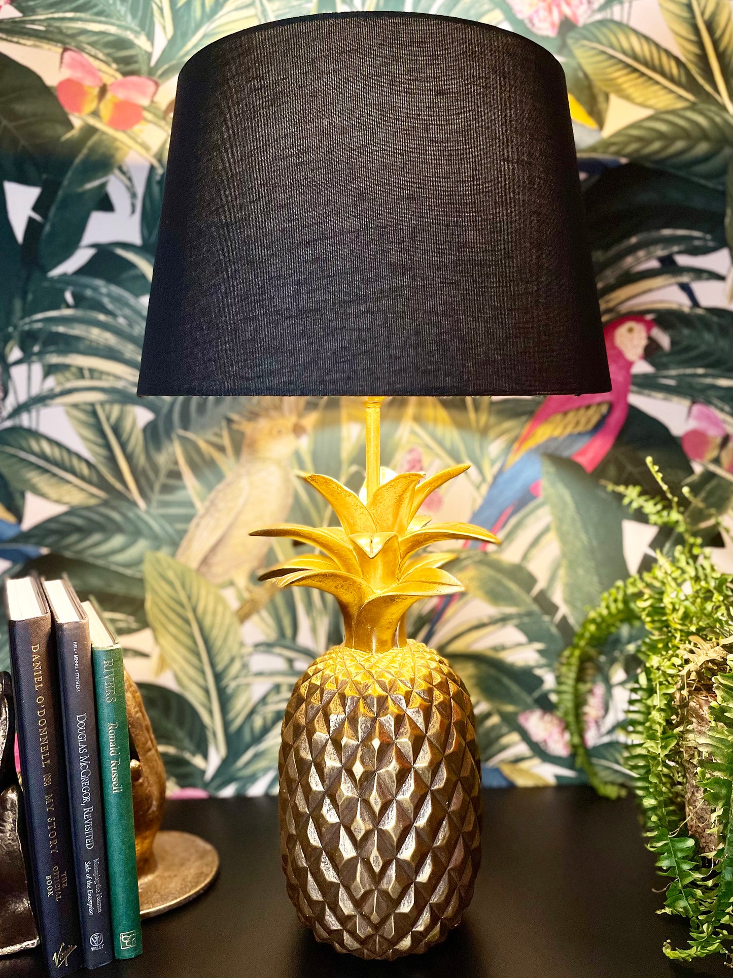 Gold Pineapple Lamp With Black Shade