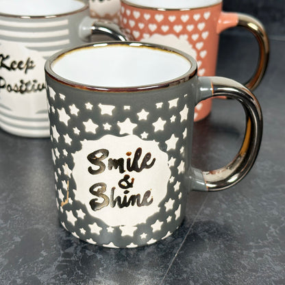 Set Of 4 Metallic Positive Slogan Mugs