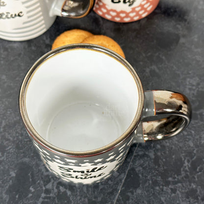 Set Of 4 Metallic Positive Slogan Mugs